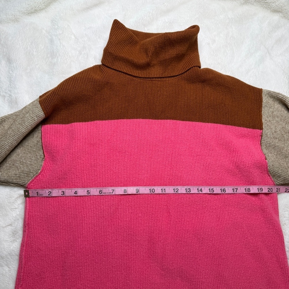 Free People Colorblock Turtleneck Sweater Oversized Pink Brown S - Picture 3 of 6